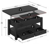 Rolanstar Mesa Centro Elevable, Mesa Salon con Cajón y Compartimento Oculto, Mesas Elevables Modernas Convertible en Comedor, 100 X 50 cm, Negro
