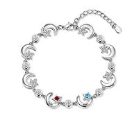 Rolaonly Name Bracelet with 2 Names Engraved Birthstone Crystals Sterling 925 Silver Stars Moon Pendant Family Tree Personalized Jewelry Gifts for Women's Birthday Christma's Day Valentine's Day
