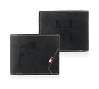 Rolaonly Photo Wallets Personalised Men's Custom Leather Wallet with Names Engraved RFID Card Wallet for Family Friend Boys for Christmas Father's Day (Black 1)