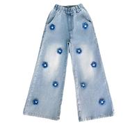 ROLAQDK Girls Jeans Wide Leg Baggy Y2K Denim Trouser Kids Cargo Trousers Hip Hop Pants Loose Denim Pants Casual Streetwear Vintage Hip Hop Cargo Jeans Bootcut Bottom for Girls