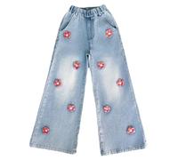 ROLAQDK Girls Jeans Wide Leg Baggy Y2K Denim Trouser Kids Cargo Trousers Hip Hop Pants Loose Denim Pants Casual Streetwear Vintage Hip Hop Cargo Jeans Bootcut Bottom for Girls