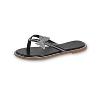 ROLAQDK Women's Flip Flops with Rhinestone Comfortable Durable and Elegant Flip-Flops Sculpted Crossed Straps Non-Slip Slim Sole Slippers for Women Casual Summer Beach Soft Toe Thong Sandals Woman