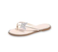 ROLAQDK Women's Flip Flops with Rhinestone Comfortable Durable and Elegant Flip-Flops Sculpted Crossed Straps Non-Slip Slim Sole Slippers for Women Casual Summer Beach Soft Toe Thong Sandals Woman