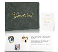 Rolarhola 8x10 Leather Guest Book and Standup Sign Set, Gold Foiled Cover Registry Book for Wedding Reception, Retirement Party, Vacation Homes and Events, 120 Pages (Green)