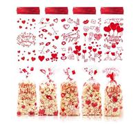 Rolcheleego 100 Pieces Valentine's Day Cellophane Treat Bags, Valentines Clear Cello Gift Bags with Twist Ties, Valentines Day Candy Goodies Bags for Kids Valentines Party Favors Supplies