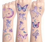 Rolcheleego 12 Sheets Mixed Temporary Tattoos: Butterfly, Fairy, Moon & Mermaid Designs - Waterproof Body Art Stickers for Birthdays, Party Favors, and Festive Events