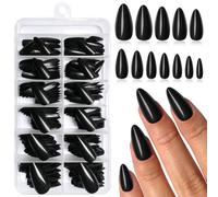 Rolcheleego 240 Pieces Black Almond Press on Nails Medium Size Fake Nails