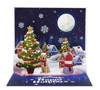 Rolcheleego 3D Pop-Up Christmas Card with Decorated Tree, Golden Retriever, Snowman, Snow-Covered Houses, and Starry Night, Unique Holiday Greeting Card for Family, Friends, Secret Santa