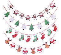 Rolcheleego 4 Pcs Christmas Bunting, Christmas Decorations Hanging Bunting Garland, Hanging Paper bunting Banners, Santa Snowman Reindeer Bunting Flags for Xmas Party Decor