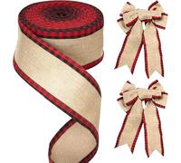 Rolcheleego 63mm Buffalo Plaid Edge Burlap Ribbon: 10M Wired Hessian Ribbon for Christmas Decorations, Gift Wrapping, Rustic Bows, DIY Crafts, Farmhouse Decor