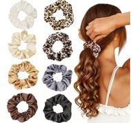 Rolcheleego 8PCS Women Hair Scrunchies, Leopard Silk Satin Ponytail Holder, Solid Color Elastic Hair Bands Scrunchy Hair Ties Ropes for Women Girls Ladies
