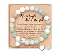 Rolcheleego Anxiety Bracelet for Women - Natural Stone Healing, Elastic Beaded Zebra Gemstone, with Heart Charm & Message Card, Perfect for Christmas, Birthday & Mother's Day