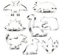 Rolcheleego Cookie Cutter Set 8 Pieces: Trex, Brontosaurus, Spinosaurus, Brachiosaurus, Triceratops, Dinosaur Head, Footprint, for Dino Party