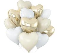 Rolcheleego Cream White Heart Balloons,12Pcs Sand White Gold Heart Shaped Foil Balloons,18Inch Beige Helium Polyester Film Balloon for Boho Baby Shower Birthday Bridal Shower Wedding Party Decorations