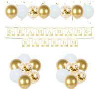Rolcheleego Frigg White And Gold Eid Mubarak Banner Decorations Set - Hanging with Balloons, Party Supplies for Umrah Mubarak, Ramadan, Nye