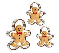 Rolcheleego Gingerbread Man Cookie Cutters Set, 3 PCS Gingerbread Man Biscut Cutters Set Stainless Steel Christmas Cookie Cutters with Brown Environmental PVC Edge