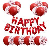 Rolcheleego Happy Birthday Banner, Red Balloon Decoration Set - 20 Pack Including Latex and Confetti Balloons, 16-inch Foil Balloons for Boys, Girls, Women Party