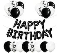 Rolcheleego Happy Birthday Banner With Black and White Latex and Foil Balloons - 20pcs Confetti Party Decorations Set, 16 inch for Men Women