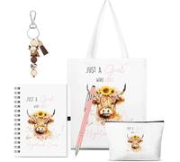 Rolcheleego Highland Cow Gifts for Women - Tote Bag, Notebook, Pink Pen, Pouch & Keychain Set | Perfect Highland Cow Lovers Gifts for Women, Girls & Friends