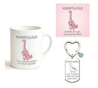 Rolcheleego Mummysaurus Gift Set: Dinosaur Mum Ceramic Mug, Keychain & Thank You Card for Birthday, Mother's Day