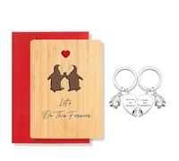 Rolcheleego Penguin Wooden Card & Matching Keychain Set - Perfect for Valentine's Day, Anniversary, Christmas, Couples Gifts for Boyfriend Girlfriend
