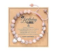 Rolcheleego Pink Heart Zebra Jasper Bracelet Comes with a sweet message card, for teens. Suitable for birthdays, Christmas, graduation, Valentine's Day-great gift for granddaughters, nieces.