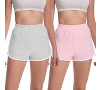 Rolcoassuns 2 Pack Women's Running Shorts Cotton Lounge Summer Athletic Gym Sweat Cycling Hiking Sports Dolphin Shorts Gray/Pink