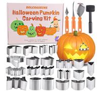 Rolcoassuns 27PCS Halloween Pumpkin Carving Kits,Pumpkin Carving Tools Set with 23PCS Stainless Pumpkin Carving Stencils,3 Carving Tools&1 Mallet for Adults Kids Easy Safe Fun DIY Halloween Decoration