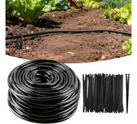 Rolcoassuns 30M 1/4" Drip Irrigation Tubing, Flexible Drip Line Irrigation Hose with 30pcs 1/4" Support Stakes, Blank PVC Distribution Tubing, Irrigation System Parts for Garden Irrigation System