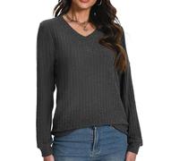 Rolcoassuns Womens Jumpers V Neck Long Sleeve Tops Ladies Casual Lightweight Tunic Sweaters Fashion Clothes Darkgray