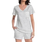 Rolcoassuns Women's Pyjama Sets Cotton Short Sleeve Soft 2 Pieces Lounge/Pjs Set V Neck T Shirts and Drawstring Shorts Summer Sleepwear Loungewear with Pockets Gray