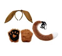 Role Play Costume Animal Ears Tail Paw Set Accessory Kit With Headband Covers Forehead Tuft Soft Artificial Lightweight Wearable Suitable for themed events school plays dress up , Brown , style to 1