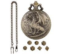 Role Playing Dice Game with Pocket Watch Case, Pocket Watch Case with Polyhedral Dice Game - Dragon Design Pocket Watch Case with Dice Game,Watch Case Set