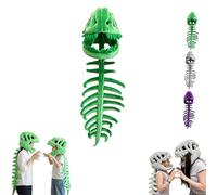 Role-playing dinosaur skeleton costume, realistic dinosaur skeleton costume set, 3D spiny dragon skull mask, spinal dinosaur costume. (Green, 90 cm)