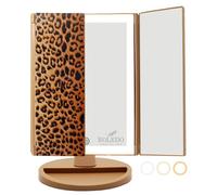 3 Folds Lighted Vanity Makeup Mirror, 2X/3X Magnification, 72 LED Lights Desk Mirror with Touch Screen 3 Color Lighting, Portable Cosmetic Mirror, Gifts for Women, Teen Girls, Leopard Print