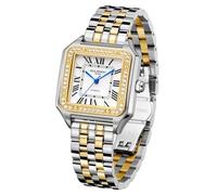 ROLENDO Square Watches for Women, Automatic Self Winding, 33mm Ladies Watch Elegant, Roman Numerals, Mineral Glass, Diamond Analog Wrist Watches for Work Dress, Gift for Her, Two Toned Bracelet
