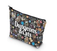 Roleplaying Game Cat Throwing Dice Dungeon Master Gift Cat Lover Gamer Game Master Gift for Women (BLK-Dungeons Cats Bag)