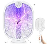 Rolgno 4000V Electric Fly Swatter, 180° Foldable Fly Zapper Racket with Auto UV Light Trap & Manual Mode, 1800mAh USB-C Rechargeable, 5-Layer Safety Mesh, Bug Zapper Mosquito Killer for Indoor Outdoor