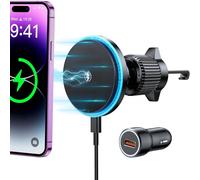 Rolgno Car Phone Holder Wireless Charger, [15W Fast Charging] Compatible with MagSafe Car Mount, Super Stable Air Vent Hook, Compatible with iPhone 16/15/14/13/12 Series(QC3.0 Car Charger Included)
