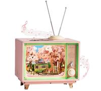 Rolife 3D Puzzle Anime Sakura Tram TV Decor, 283-Piece Wooden Puzzle for Adults Teens, Snap-Fit Craft Model Kit with Moving Tram & LED Lights, Cherry Blossom Scene Display, for Crafters