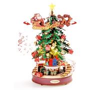 Rolife 3D Puzzle Christmas Melody Tree Music Box, 319-Piece Wooden Puzzle for Adults, Snap-Fit Model Kit Musical Box with Moving Tram & LED Lights, Ideal Building Kit for Christmas Decor