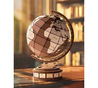 Rolife 3D Puzzle Global Wonders Educational Wooden Puzzle Age 14+ for Adults to Build Globe Prague Astronomical Clock with 12 Zodiac Signs Model Kits Bookshelf Decoration Birthday Gift