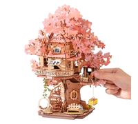 Rolife 3D Puzzle Sakura Tree House, Wooden Puzzles for Adults 535-Piece Snap-Fit Craft Model Building Kit with Shimmering Cherry Blossoms Decorative Display for Crafters Home Decor