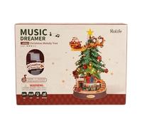 Rolife 3D Wooden Music Box Christmas Melody Tree 3D Puzzle with Spinning Train Wooden Model Kits with Music and LED Light Creative Gifts for Christmas