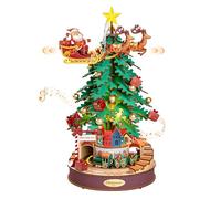Rolife 3D Wooden Puzzle for Adults to Build Christmas Tree Music Box with Spinning Train Wooden Model Kits with Music and LED Light Creative Gifts for Christmas