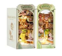 Rolife Book Nook Kits for Adults Falling Sakura Diy Miniature Kit with LED Light for Desk Library Bookshelf Decoration 3D Wooden Puzzle Booknook Model Kits for Adults to Build Gifts for Women