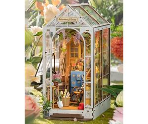 Rolife Book Nook Kits for Adults Gardenhouse DIY Miniature House Kit 3D Puzzles Bookends Bookshelf Decoration Christmas Birthday Gifts for Girls Women LED Lights