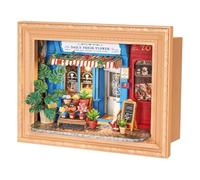 Rolife DIY Miniature House Flora Flower Studio, 183-Piece Wooden 3D Puzzle for Adults, Wall Mountable Snap-Fit Model Kit with Touch-Activated LED Lights, Ideal Framed Wall Art for Home Decor