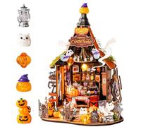Rolife DIY Miniature House Haunted Candy House 364Pcs Wood Dollhouse Kit | 9-LED Glow-in-the-Dark Halloween Miniature with Lenticular Card, Glue-Free 3D Wooden Puzzle Craft Kit, Spooky Home Decor