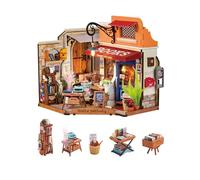 Rolife Doll House Corner Bookstore with LED Lights DIY Miniature House Kit Dollhouse Wooden Model Kit with Furniture 3D Puzzles for Children and Adults
